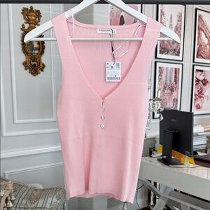 Stradivarius Light Pink Ribbed Tank Top